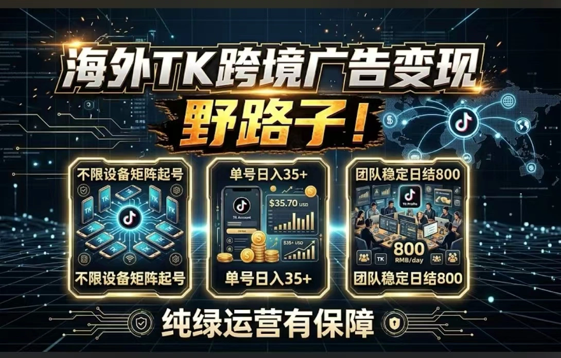 海外TK跨境广告合规收益｜不限设备矩阵起号项目怎么样？2026最新资料、玩法与风险评测封面图